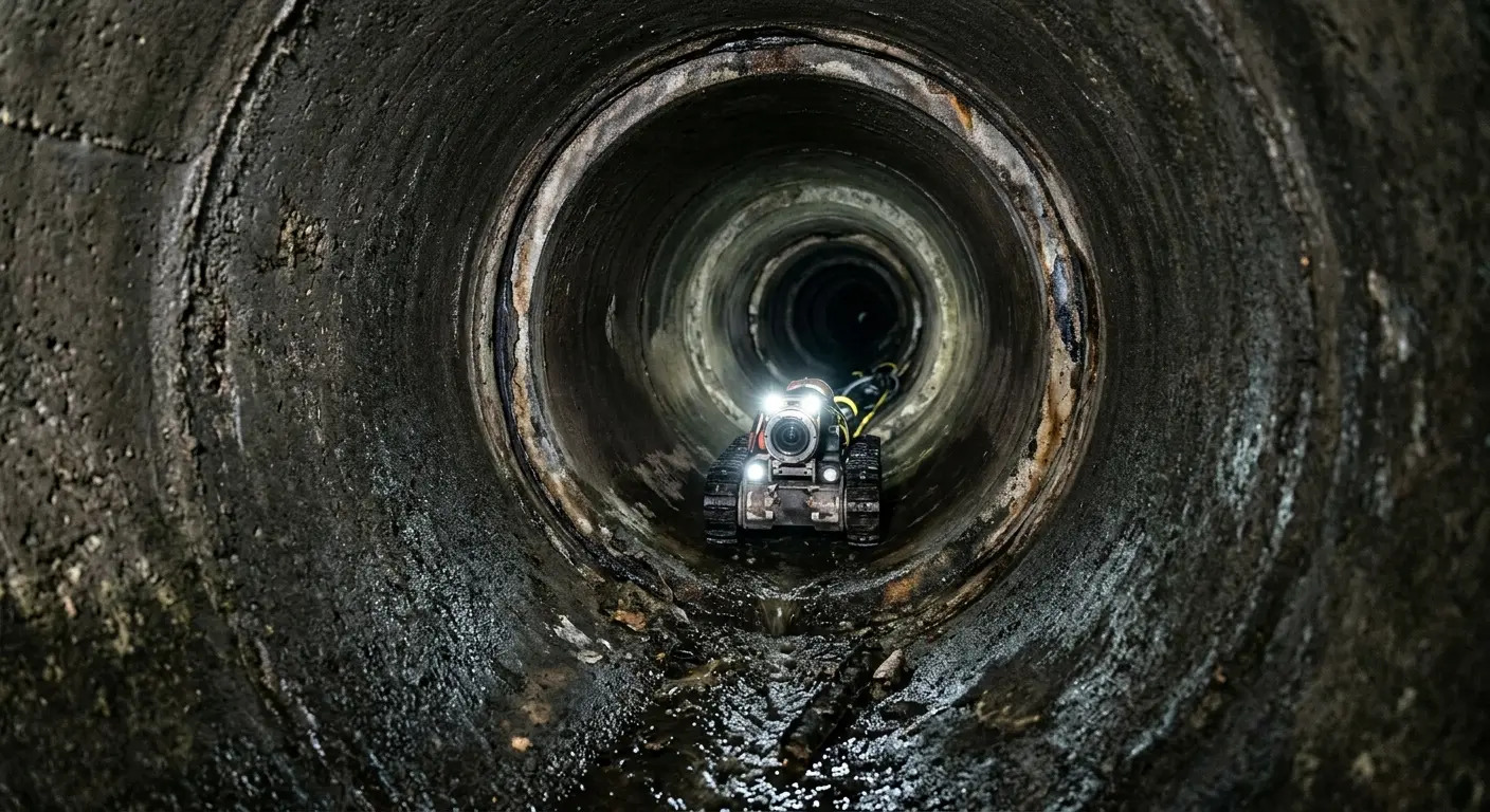 Robotic sewer camera inspecting pipe interior for Sewer Line Cleaning in Elm Grove